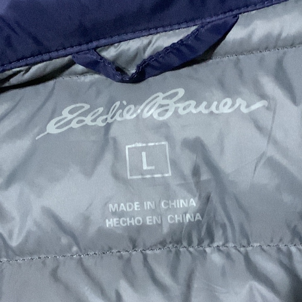 Eddie Bauer Mens Large Puffer Down Fill Vest Jacket Navy Blue - Picture 5 of 8